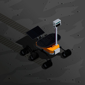 火星探索等距背景与机器人漫游者行星表矢量图上移动的图像图片