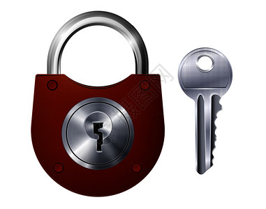 新的红色挂锁金属键隔离装饰图标白色背景现实矢量插图新的红色挂锁金属钥匙图片