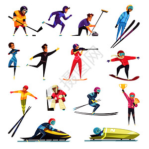冬季运动滑雪滑板滑冰平孤立矢量插图图片