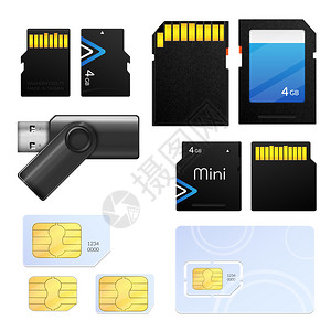隔离现实存储卡SIM图标同类型的同技术矢量插图图片