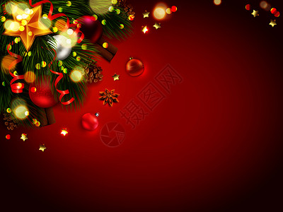 诞节日构图,红色背景空的地方,文字与针头诞球矢量插图图片