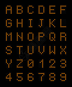 黄色电子大写字母的字母黑色机场板上的真实成数字矢量插图图片