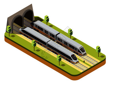 铁路客车高速客运列车进入铁路隧道下高架桥等距成矢量图图片