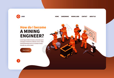 网页布局矿山登陆网页与矿山工人的图像统可点击的链接矢量插图插画