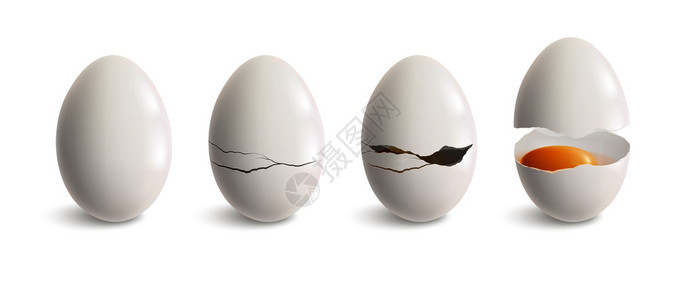 开裂鸡蛋现实图标白蛋四个步骤的裂纹矢量插图图片