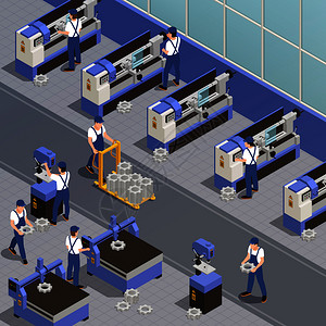 工业机械背景与工厂设备符号等距矢量插图图片
