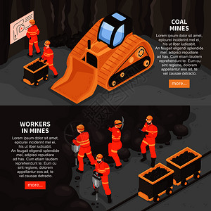 的两个水平横幅与更多的按钮可编辑文本图像的采矿机械矢量插图图片