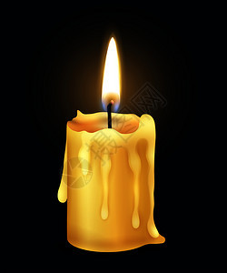 黄色现实燃烧蜡烛火焰火光构图黑暗矢量插图图片
