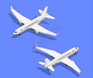 机场等距成与孤立图像的喷气推进飞机两个同的角度与阴影矢量插图图片