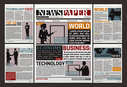 报纸模板与金融文章新闻广告信息平矢量插图图片