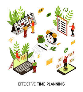 效的时间规划等距背景,人们制定业务时间表日常管理向量插图图片