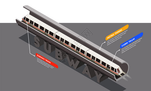 隧道三维矢量图中地铁列车的运输等距成图片