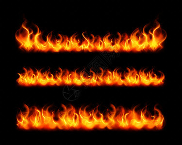 火焰真实的边界水平燃烧篝火隔离黑暗透明的背景矢量插图图片