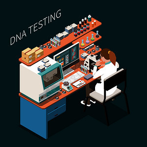 女遗传学科学家实验室三维等距矢量图中测试DNA图片