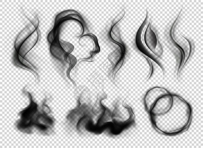 真实的灰色烟雾蒸汽咖啡,茶,香烟热食品隔离透明的背景矢量插图图片