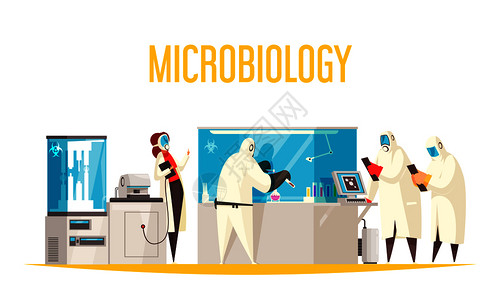 微生物学实验室成与文本实验室仪器的观点与科学家的特点生物危害适合矢量插图图片