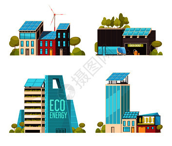 智能城市技术基础设施服务4平合与生态能源用设施孤立矢量图图片