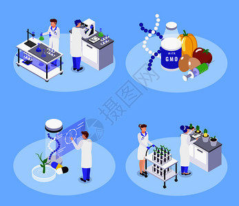 生物工程4等距图标与基因食品基因生物技术实验室DNA操作载体插图图片
