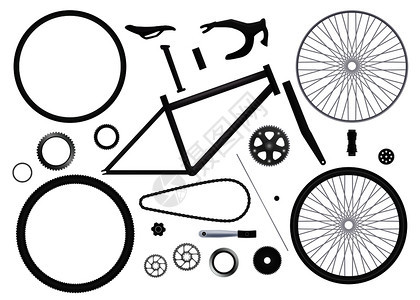 自行车零件集单色图像与自行车元素手工装空白背景矢量插图图片