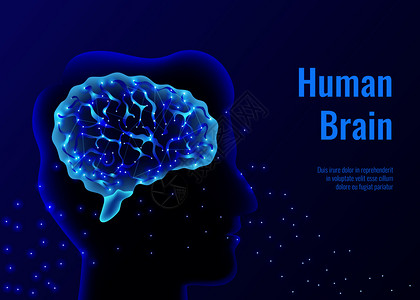 神经学,大脑,人类背景成,发光粒子人头轮廓与人脑图像矢量插图图片