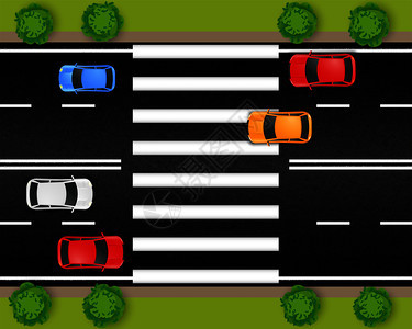 公路城市街道运输成与顶部的高速公路部分与汽车人行横道条纹矢量插图图片