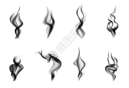 孤立现实的蒸汽烟雾黑色图标同的形状大小白色背景矢量插图图片