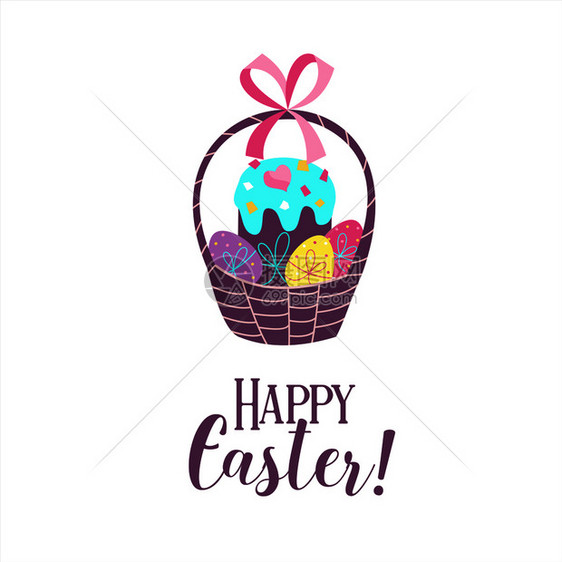 复活节快乐矢量贺卡带彩蛋的篮子弹簧剪贴画图片