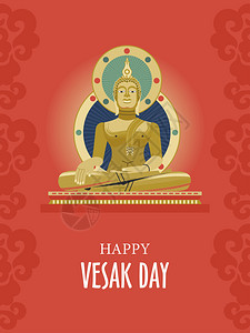 维萨克佛陀浦尼玛传统的佛教节日矢量贺卡与金佛维萨克日横幅与金佛莲花花瓣矢量插图图片
