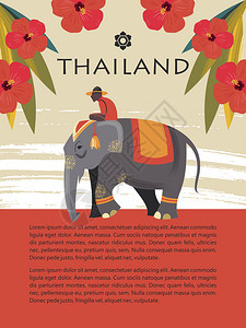 泰国参观大象骑红花中的大象上矢量插图旅游网站模板,旅游指南泰国参观大象矢量插图图片