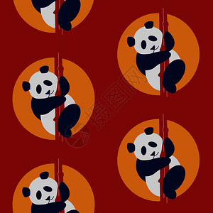 红色背景上的熊猫无缝图案与中国的老式抽象无缝图案纺品暑期背景纺品装饰品暑期打印彩色壁纸中国熊猫图片