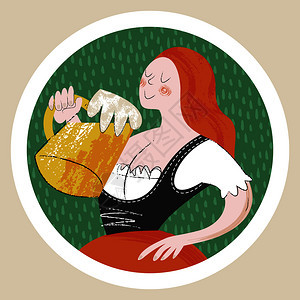 啤酒节德国啤酒节德国女孩穿着传统的德国连衣裙喝啤酒模板杯垫啤酒节啤酒派德国啤酒节矢量插图图片