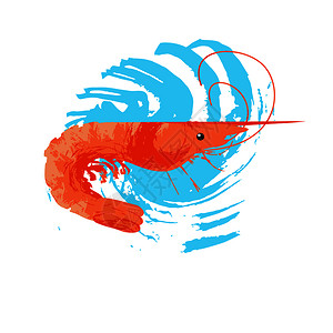 海洋生物海鲜虾蓝色纹理波白色背景上的矢量插图插图与独特的手绘纹理海鲜虾蓝色纹理波白色背景上的矢量插图图片