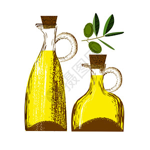 璃瓶里的橄榄油矢量插图图片