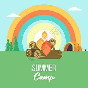 露营矢量插图暑假大自然的帐篷里背景图片