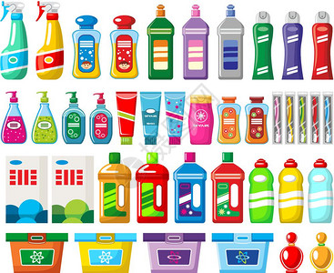 白色背景上的家用化学品清洁剂矢量插图图片