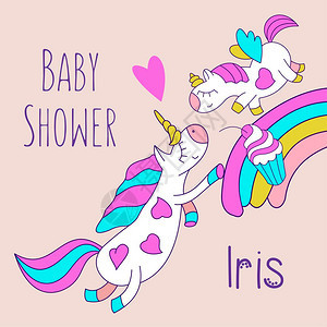神奇的独角兽婴儿淋浴的可爱小独角兽登记儿童派婴儿淋浴派明信片横幅纺品图片