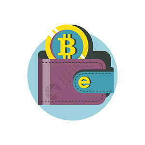 带比特币的钱包加密货币虚拟货币比特币采矿矢量插图图片