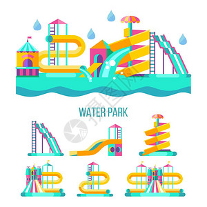 水上公园你好,夏天矢量剪贴画水上公园水上滑梯,夏天的乐趣暑假,热带水果,自然,娱乐活动矢量剪贴画背景图片