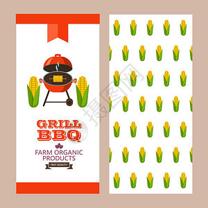 烧烤,烧烤章,标志烤玉米彩色矢量插图天然农产品小册子模板小册子背的图案图片