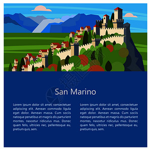 意大利马利诺意大利的个小共国带文本的矢量插图旅游目录的模板图片