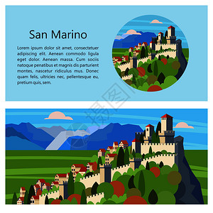意大利马利诺意大利的个小共国带文本的矢量插图旅游目录的模板图片