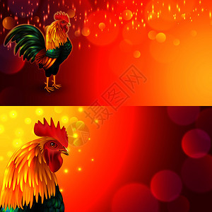 公鸡节日背景水平横幅矢量插图公鸡横幅套图片