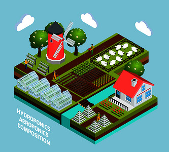 水培气培等距与温室农业符号矢量插图水培等距图片