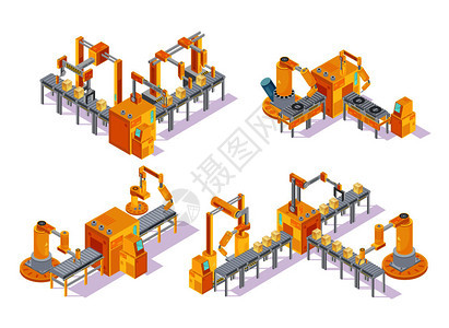 输送机系统计算机控制等距,包括生产线包装隔离矢量图输送机系统等距背景图片
