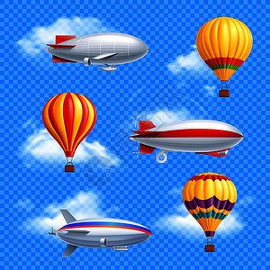 逼真的彩色飞艇图标气球可调透明背景矢量插图飞艇图标背景图片