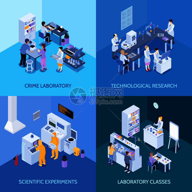 犯罪实验室,化学实践课,科学实验技术研究等距孤立矢量插图实验室等距图片