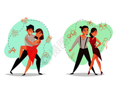 著名的舞蹈风格2网络模板探戈萨尔萨移动复古孤立矢量插图配舞蹈2模板图片