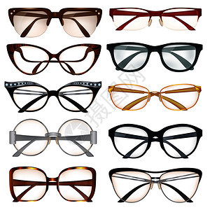 现代男女眼镜与各种框架现实隔离白色背景矢量插图现代眼镜套装图片