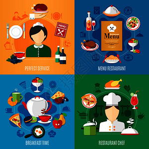 餐厅菜单员工2x2孤立于彩色背景平矢量插图餐厅2x2理念图片