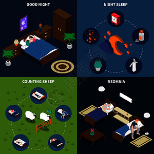 睡眠时间等距与人床上,失眠运动计数羊孤立向量插图睡眠时间等距图片